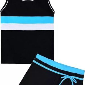 Uhnice Girls Swimsuit Two Piece Tankini Swimwear with Boyshort 6-8 Years Black